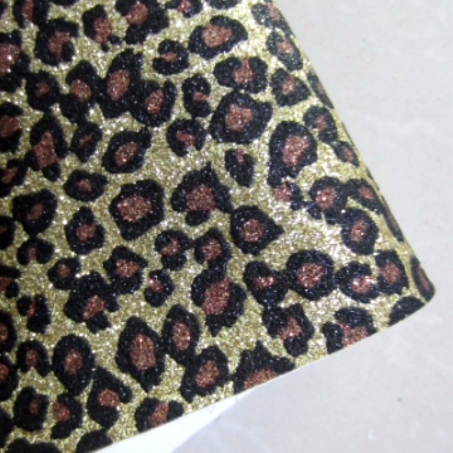 Glitter Leopard Fabric Synthetic Faux PU Leather 11.75in x 12in Sheets - CraftCutterSupply.com