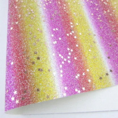 Rainbow 2 Glitter And Stars Fabric Synthetic Faux PU Leather 11.75in x 12in Sheets - CraftCutterSupply.com
