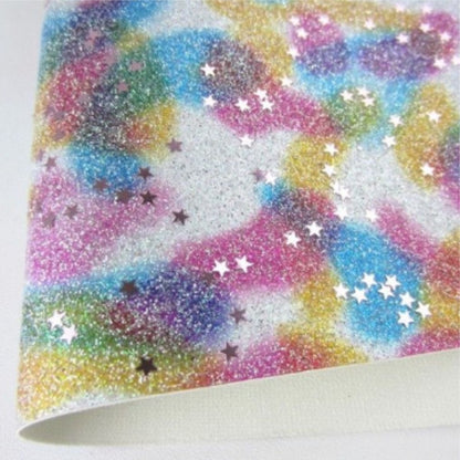 Rainbow 4 Glitter And Stars Fabric Synthetic Faux PU Leather 11.75in x 12in Sheets - CraftCutterSupply.com