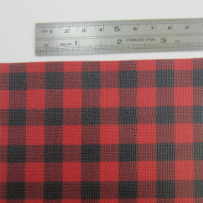Red And Black Plaid "Buffalo Plaid" Fabric Synthetic Faux PU Leather 11.75in x 12in Sheets - CraftCutterSupply.com