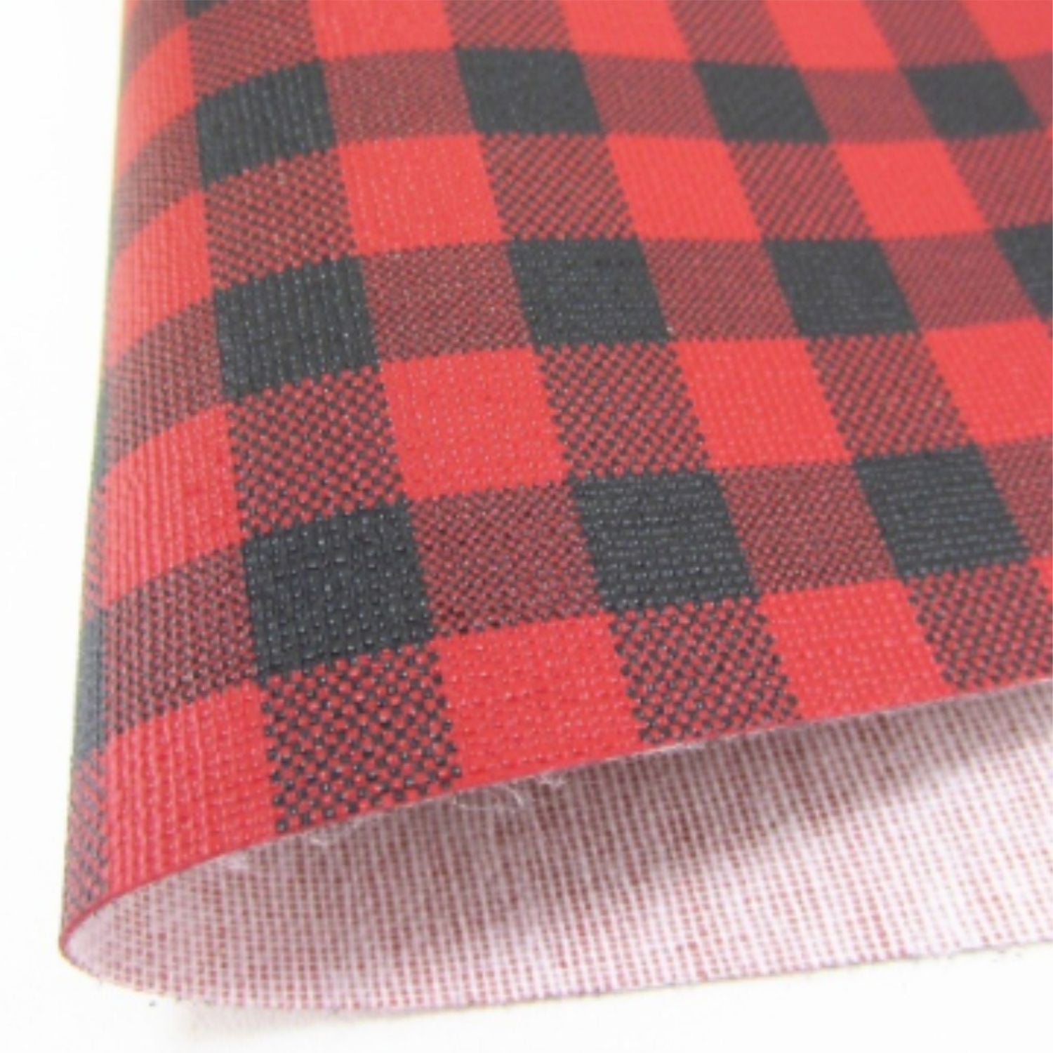 Red And Black Plaid "Buffalo Plaid" Fabric Synthetic Faux PU Leather 11.75in x 12in Sheets - CraftCutterSupply.com