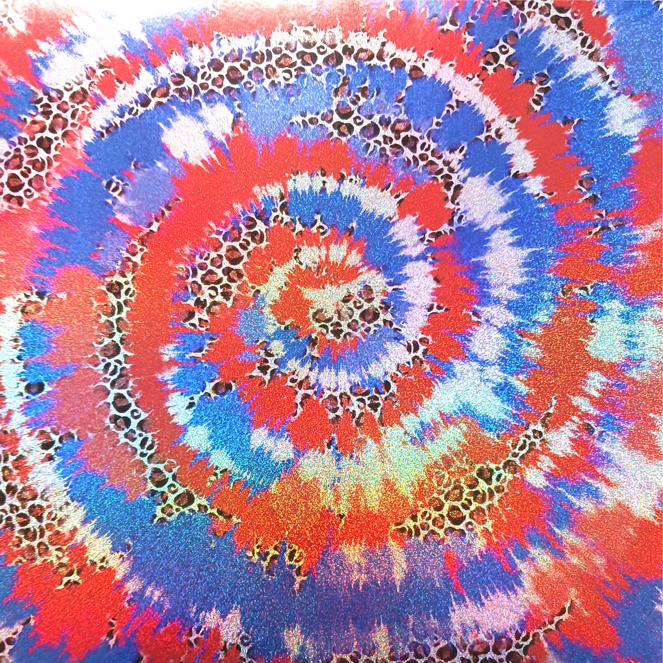 Small Holographic Red White Blue Tie Dye With Leopard - Adhesive Vinyl 12x12 Sheet - Limited Edition Print