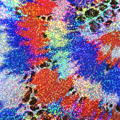 Small Holographic Red White Blue Tie Dye With Leopard - Adhesive Vinyl 12x12 Sheet - Limited Edition Print