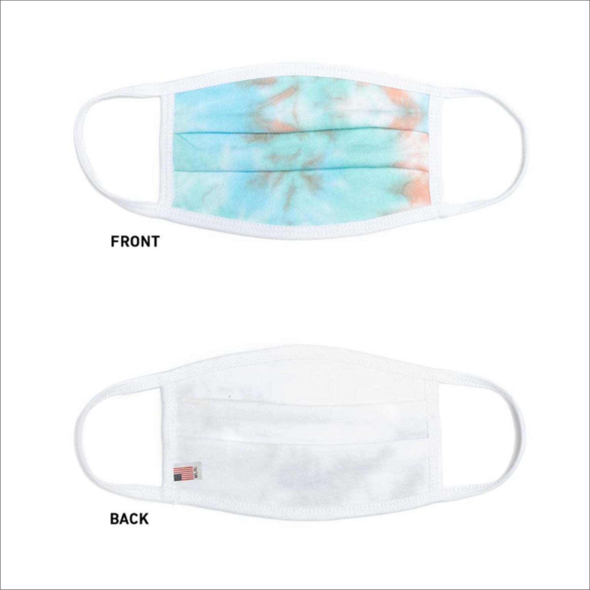 USA Made Face Mask Pleated-Tie Dyed Teal/peach - CraftCutterSupply.com